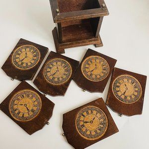 Enesco Happy Hour Wooden/Cork 6-Coasters Set Vintage 1979